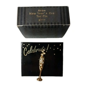 Silvester Avon 1995 NOS Tac Pin Champagner Glas Strass Vintage in Box - Bild 1 von 4