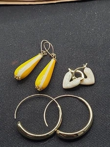 Lote H, 3 Pendientes Pr, Elegantes Aros Tono Dorado, Esmaltados, Gota Cerámica - Imagen 1 de 6