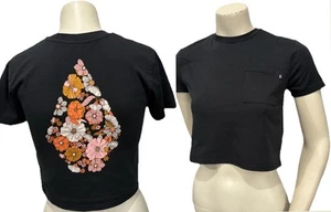 VOLCOM Pocket Dial Crop Tee GIRLS L (10/12) Black Floral Print Pocket Cotton EUC - Picture 1 of 10