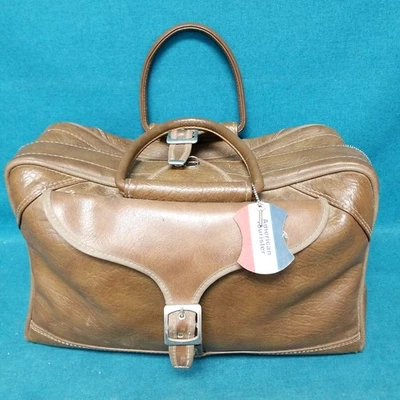 VTG American Tourister Vinyl Leather Luggage Weekender Bag Olive Brown Duffel - Image 1 of 4