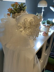 Vintage 80s Bridal Veil Beaded Headpiece Bonny Marionat & Pearl Wedding Jewelry - Picture 1 of 23