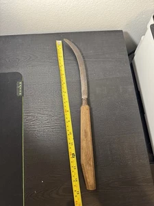 Vintage WWII Ära Handarbeit Sichel Ast Klappmesser Holzgriff gemarkt PED - Bild 1 von 9