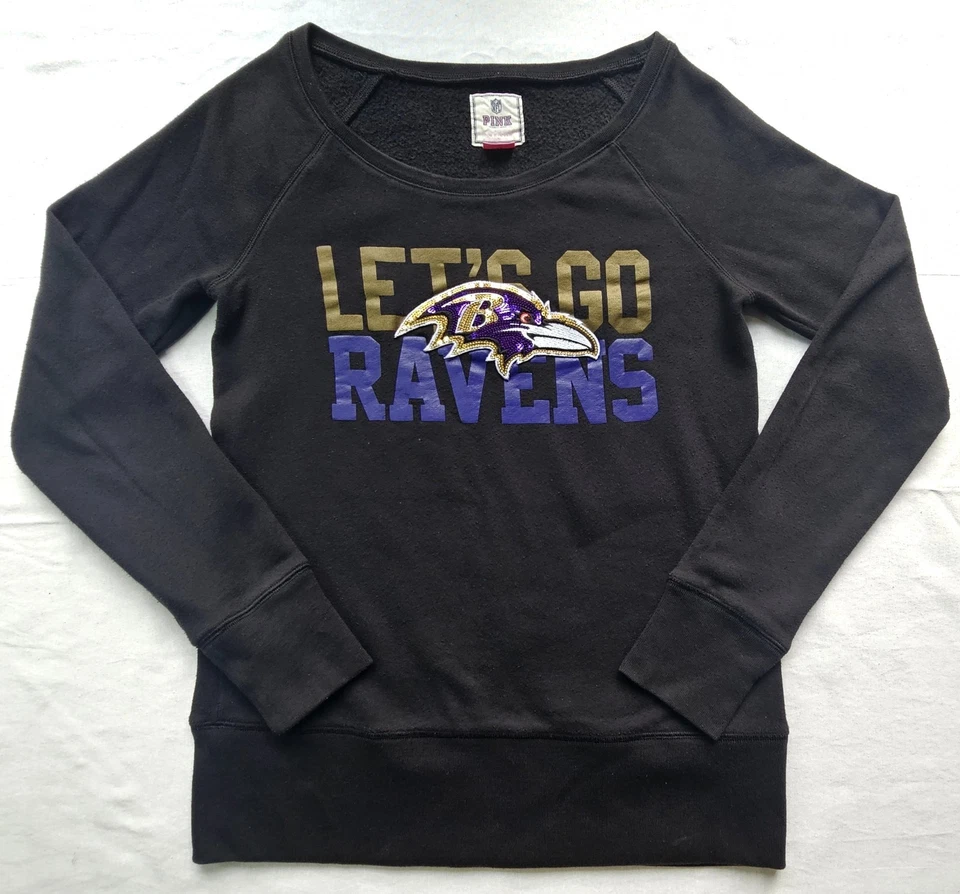 Victoria's Secret PINK Baltimore "Let's Go Ravens" Black Sweater Women's Small - Image 1 of 4