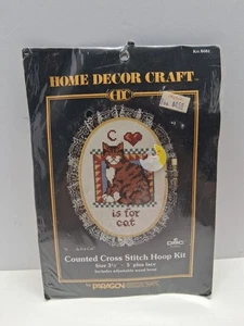 Paragon C is For Cat Counted Cross Stitch Kit Tabby Cat Includes Wood Hoop Frame - Imagen 1 de 2