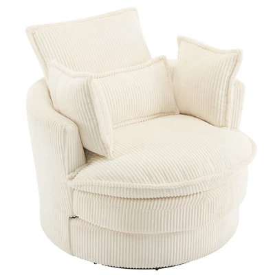 Swivel Accent Barrel Chair Single Sofa with 3 Pillows Corduroy Armchair - Image 1 of 4