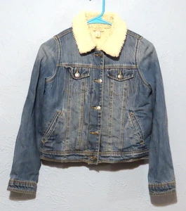 LESEN Cat Jack Mädchen Größe 10/12 Denim Sherpa Faux gefütterte Druckknopf Jacke - Bild 1 von 9