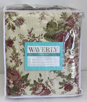 Waverly Norfolk Tea Stain 4-Piece Quilt Set Queen Farmhouse Floral Plaid New - Image 1 of 4