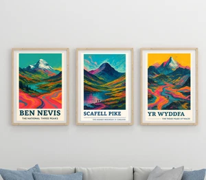 3 pack, National 3 Peaks Picture Wall Art Poster Print Mountain  - Picture 1 of 8