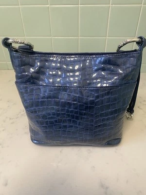 BRIGHTON Cherie French Blue Patent High Gloss Italian Croco Shoulder Handbag - Image 1 of 4