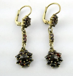 Pendientes colgantes antiguos dorados 900 plata victoriana bohemia corte rosa granate 3,6 g - Imagen 1 de 12