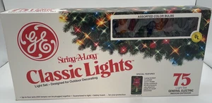 Vintage GE String A Long Classic Ribbed Christmas Lights Set Multi Color Bulbs - Picture 1 of 6
