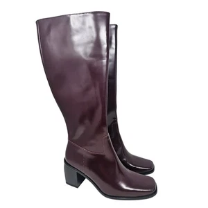 NUEVO MNG Mango 38 Oxblood Borgoña Alto Puntera Cuadrada Bota Cremallera Minimalista Gótico - Imagen 1 de 8