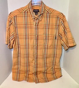 Woolrich Plaid Button Down Shirt Mens Size L Large Short Sleeve Orange EUC - Picture 1 of 5