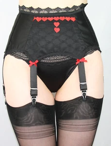 Strumpfhalter "Love-Heart" Side Hook Strapsgürtel Burlesque 6 Straps Handarbeit  - Bild 1 von 3