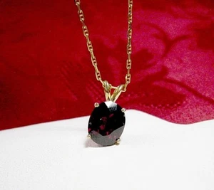 14K GELBGOLD OVALE FORM DUNKELLILA 3 KT TURMALIN ANHÄNGER HALSKETTE 18" LANG - Bild 1 von 1