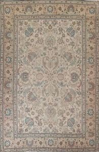 Vintage Floral Ivory Traditional Handmade Tebriz Area Rug 9'x13' Handmade Rug - Picture 1 of 12