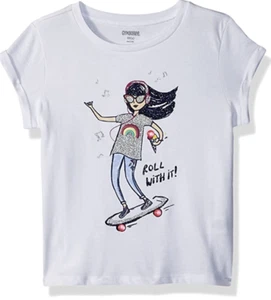 Gymboree Girls' Short Sleeve Printed Knit Top, White, Medium - Picture 1 of 4