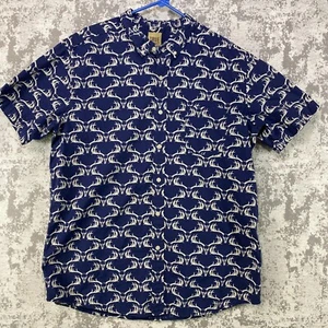 True Craft Deer Buck Skull Head All Over Shirt Mens XL Blue Plaid Short Sleeve - Picture 1 of 10
