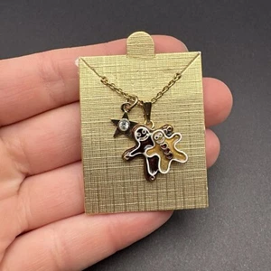 Monet Pendant Necklace Gingerbread Star Christmas Charm Gold Tone Signed - Picture 1 of 5