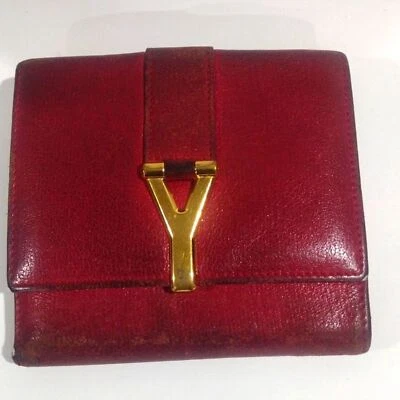 Autêntica carteira de couro YVES SAINT LAURENT Y Ligne com caixa, 4,75 x 4,25 polegadas - Imagem 1 de 4