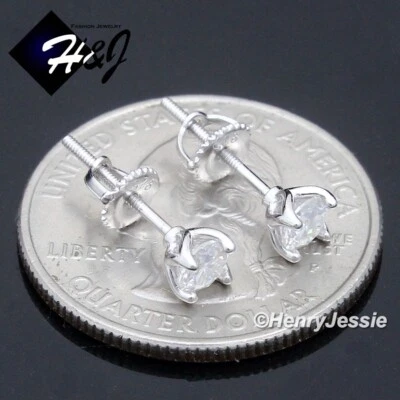 MEN WOMEN 925 STERLING SILVER BLING MOISSANITE 4MM 3D ROUND STUD EARRING*ME264 - Image 1 of 4