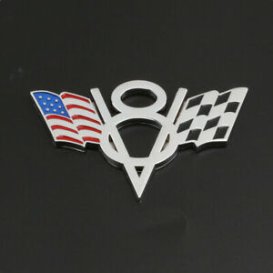 V8 American US USA Flag Chrome Metal Front Emblem Badge For Cadillac GMC