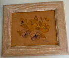 Pansies Hand  on Fabric Painted Flowers Framed Purple Yellow 14"x12"