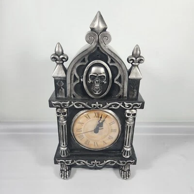 Halloween Animated Skull Clock w/ Raven Motion, Lights, Sounds Scary Goth VIDEO - Image 1 of 4