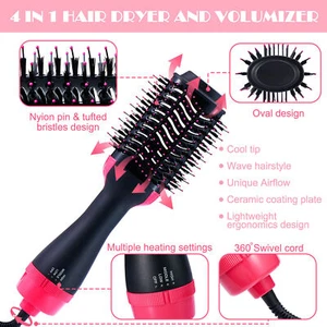 4-In-1 Hair Dryer Hot Air Blow Brush Detachable Volumizer Negative Ion Comb - Picture 1 of 10