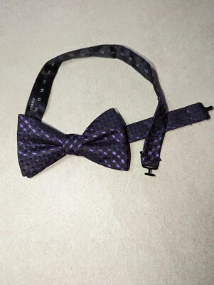 Alfani Purple and Black Checked Bow Tie~Pre-Tied~Adjustable~Polyester - Image 1 of 4