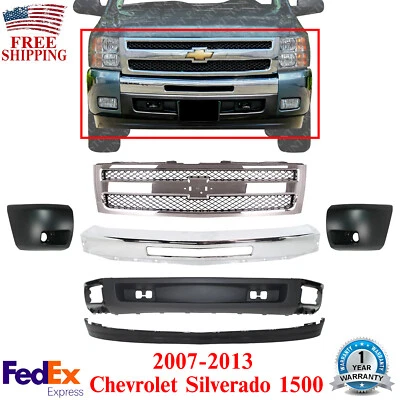 Parachoques delantero cromado + rejilla + cenefa + tapas para Silverado 1500 2007-2013 Foto 1 de 4