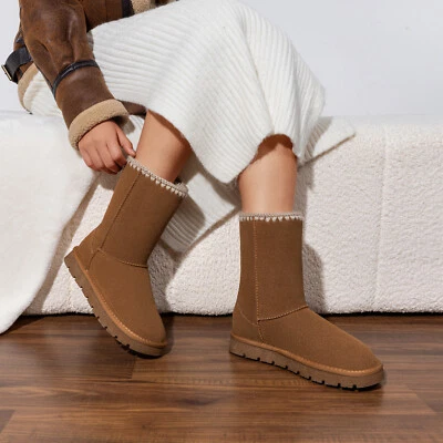 Mujeres Gamuza Cuero Botas para Nieve Forro de Felpa Clásicas Exterior Interior Botas para Nieve Foto 1 de 4