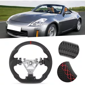 Real Carbon Fiber Flat Sport Leather Steering Wheel For Nissan 350z 2002-2008 - Foto 1 di 10