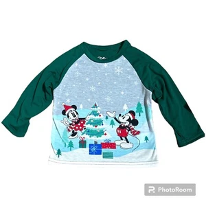 Disney Minnie & Mickey Mouse Christmas T-Shirt – Long Sleeve 4Y Holiday Tee - Picture 1 of 2