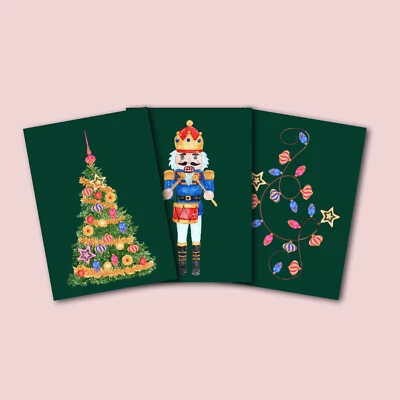 NASTAMI Weihnachtskarten vintage Set 3-teilig NUSSKNACKER, Postkarten Set Weihnachten