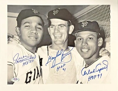 Marichal, Gaylord Perry & Cepeda signed 11x14 photo, Giants HOF - PSA/DNA Auth - Image 1 of 4