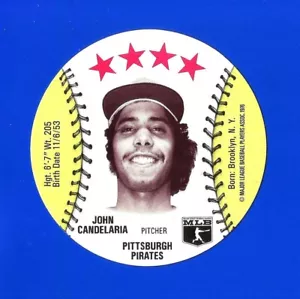1976 ISALY'S / SWEET WILLIAM BASEBALL-SCHEIBE - JOHN CANDELARIA FAST NEUWERTIG + PIRATEN - Bild 1 von 2