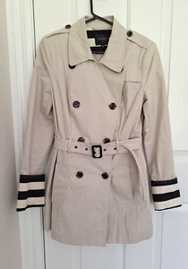 Portmans Womens light grey/beige Trench Coat with black/cream stripe Size 10 - Picture 1 of 6