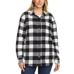 Eddie Bauer Camicia da donna in micropile a quadri con bottoni davanti, nera, piccola - Foto 1 di 2