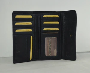 1226 Blaue Damen Lederbörse Geldbörse Leder Geldbeutel Portemonnaie Portmonee - Picture 1 of 5