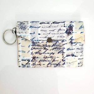 New Handmade Canvas Newspaper Print Blue Keychain Wallet 4.5" x 3.5" - Picture 1 of 4