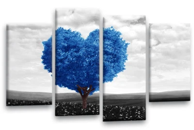 Floral Wall Art Blue Heart Living Room Framed Split Canvas Picture Flower Print - Image 1 of 4