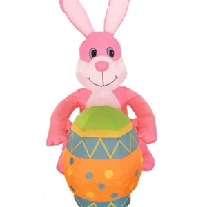 4' PINK EASTER BUNNY HOLDING A DECORATED EGG YARD INFLATABLE - NEW - Picture 1 of 3