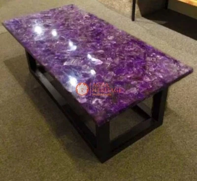 Purple Amethyst Table Top, Agate Table For Coffee, Amethyst Table Natural Agate - Image 1 of 2