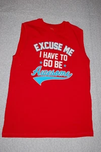 Boys Red Shirt EXCUSE ME- I HAVE TO GO BE AWESOME Sleeveless Muscle Tee XL 14-16 - Picture 1 of 1