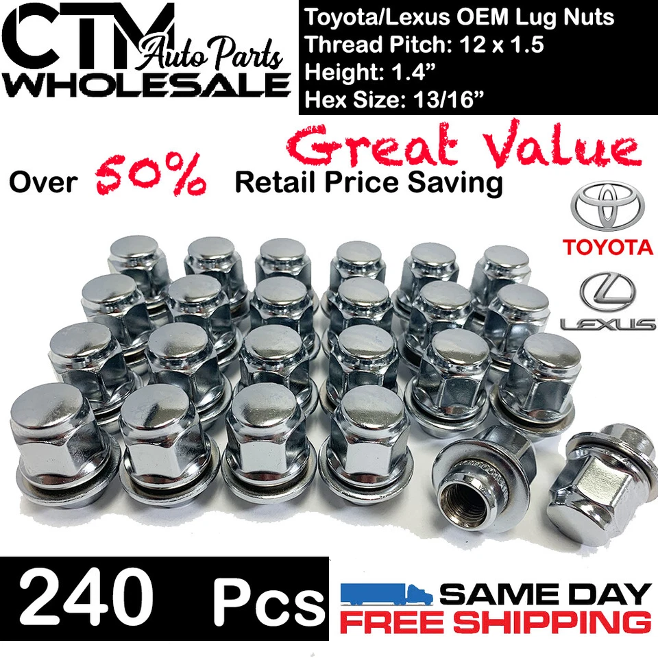 240 件 CHROME 12X1.5 丰田 LEXUS SCION 工厂原始设备制造商 MAG 座椅 LUG NUTS 批发 — 第 1/1 张图片