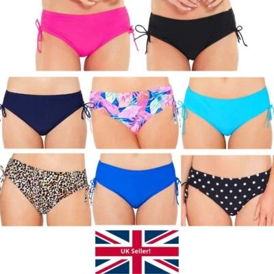 Scuba Womens High Waist Swim Briefs Mix Match Plain Print Deep Side Bottoms UK - Image 1 of 4