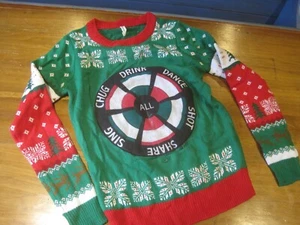 Women's Ugly Christmas Sweater With Dart Board Size Small Free Shipping - Picture 1 of 1