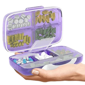 Organizador de píldoras hermético púrpura caja de píldoras dispensador de píldoras grande para el hogar y los viajes - Imagen 1 de 1