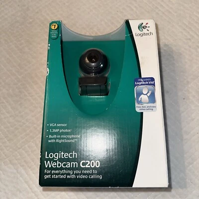 Logitech C200 Webcam USB Built-in Microphone w/RightSound  Black NEW & SEALED - Image 1 of 4